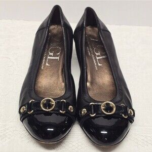 AGL Attilio Giusti Leombruni Women's Italian Black Leather Wedge Ballet Shoes 7